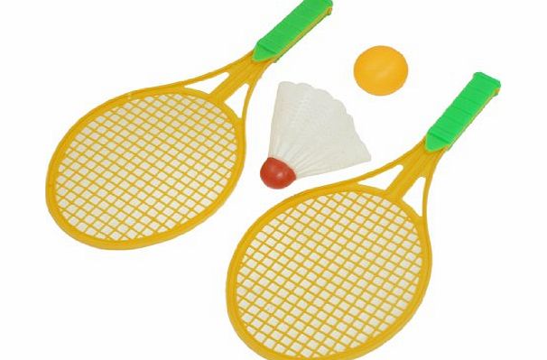 Sourcingmap Yellow Plastic Shaft Green Handle Badminton Rackets Pingpong Badminton Set