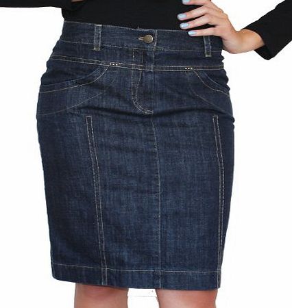 Souvenir-Fashion New Ladies Casual Souvenir Fashion Knee Length Pencil Denim Skirt Size UK 8 10 12 14 16 18 20 22 (14)