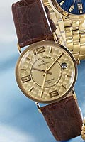 Sovereign Mens Gold Champagne Dial Brown Strap Watch