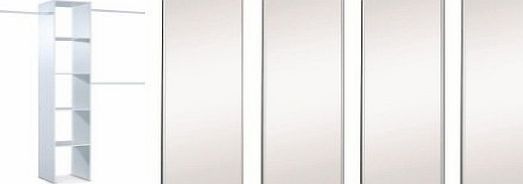 SpacePro 4 x 30`` Silver Mirror Sliding Door Pack with Interior Storage. Up to 2997mm (9ft 10ins) wide.
