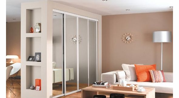 SpacePro 4 x 30`` White Framed Mirror Sliding Door Pack with Interior Storage. Up to 2997mm (9ft 10ins) wide.