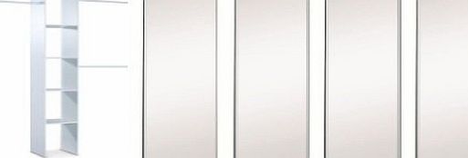 Extra Wide 4 x 36`` Silver Mirror Sliding Door Pack with Interior Storage. Up to 3607mm (11ft 10ins) wide.