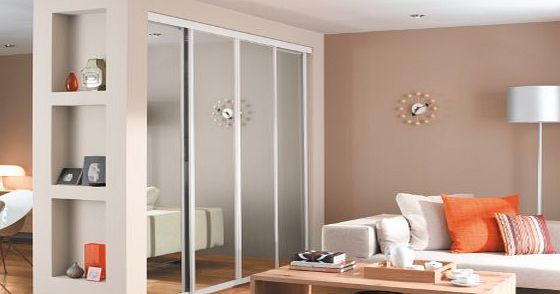 SpacePro Extra Wide 4 x 36`` White Framed Mirror Sliding Door Pack with Interior Storage. Up to 3607mm (11ft 10ins) wide.