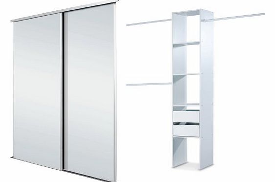SpacePro White Framed Mirror Twin Sliding Wardrobe Door Kit. Up to 1803mm (5ft 11ins) wide.