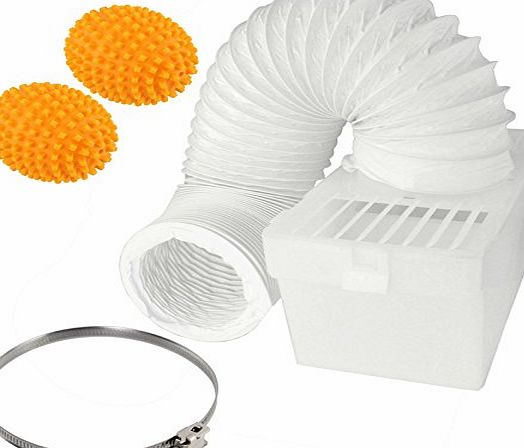 Spares2go  Condenser Vent Box amp; Hose Kit with Clip amp; Softener Balls for AEG Baumatic Vented Tumble Dryer (4`` / 100mm Diameter)