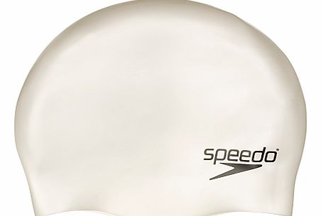 Speedo Plain Silicone Swim Cap, Junior, White