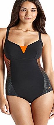 Speedo Womens Sculpture Shine Dream Placement 1-Piece Swimsuit - Black/Peel, Size 42