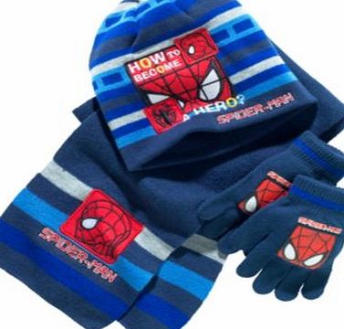 Spider-Man Blue Hat. Scarf and Gloves Set - Size