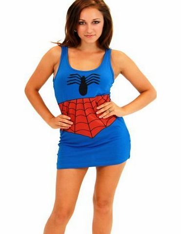Spider-Man Girl Blue Juniors Costume Tunic Tank Dress (Blue) (Juniors Large)
