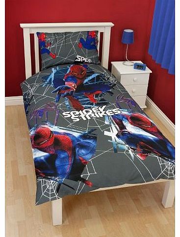 Boys Spiderman Spider Strike Design Reversible Quilt/Duvet Cover Bedding Set (Single Bed) (Grey)