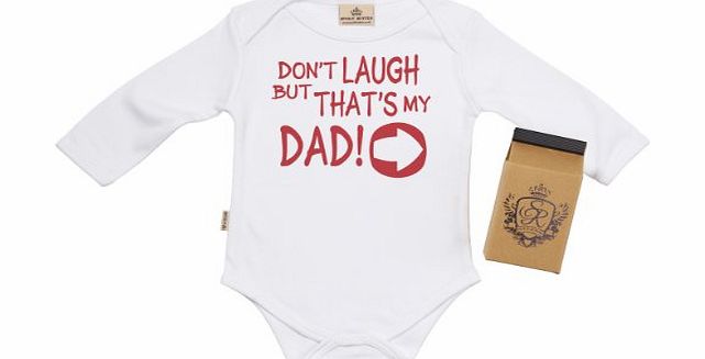 - Dont Laugh But Thats My Dad! Baby Babygrow / Bodysuit Organic Baby Clothing 100% Organic Sizes 12-18 months WHITE + in funky Milk Carton
