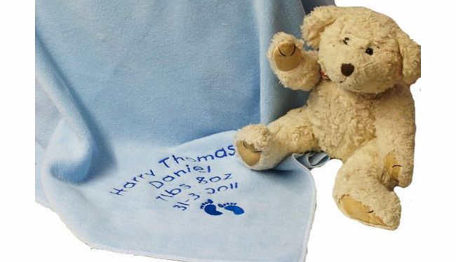 Spoilt Rotten Kids Personalised Baby Blue Keepsake Cot or Pram Blanket. Embroidered With Name, Date, Weight or Any Other Wording Or Message You Wish. Choice of Exclusive Embroidered Picture Designs. B
