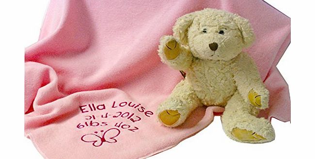 Spoilt Rotten Kids Personalised Baby Pink Keepsake Cot or Pram Blanket. Embroidered With Name, Date, Weight or Any Other Wording Or Message You Wish. Choice of Exclusive Embroidered Picture Designs. B