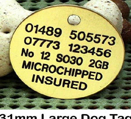 Spoilt Rotten Pets Large 31mm Round Disc. FOR LARGE DOGS ENGRAVED BRASS Dog Tag Identity Pet Tag.
