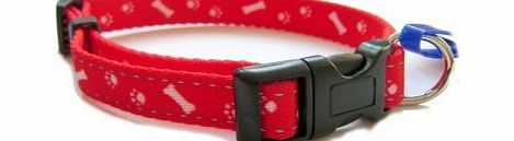 Spoilt Rotten Pets Medium (Fits 12`` to 20`` Neck) Red Ancol Reflective Paw and Bone Dog Collar 693620