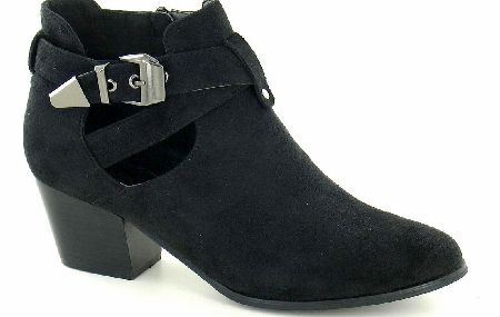 SPOT ON Black Suedette Ankle Boot