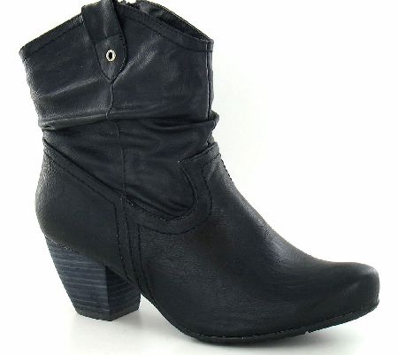 SPOT ON Black Western Ankle Boot