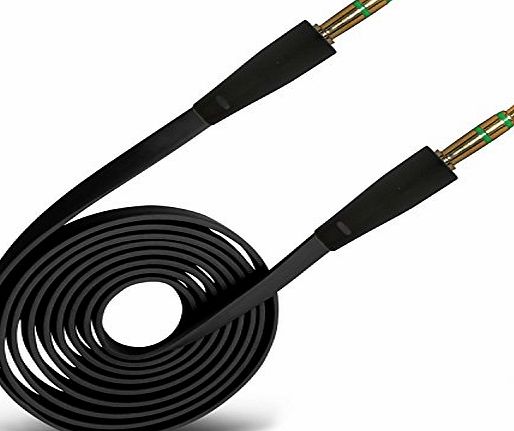 (Black) 3.5mm Jack To Jack Flat Cable AUX Auxiliary Audio Cable Lead For Sony Xperia Z1 Compact By Spyrox