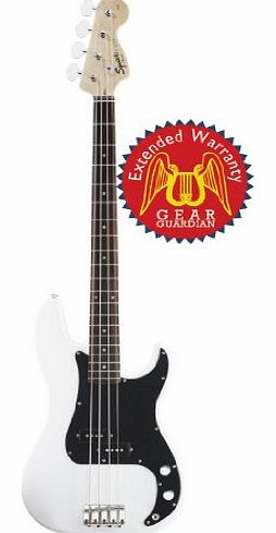by Fender Affinity Precision Electric Bass Guitar, Rosewood Fretboard with Gear Guardian Extended Warranty - Olympic White