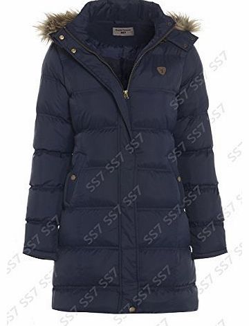 Girls Quilted Parka Coat, Ages 7 to 13 (Age 7/8, Navy)