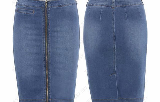 SS7 New Denim Zip Pencil Skirt Womens Tube Skirt Size 6 - 16 (UK - 14, Denim Blue Zip)