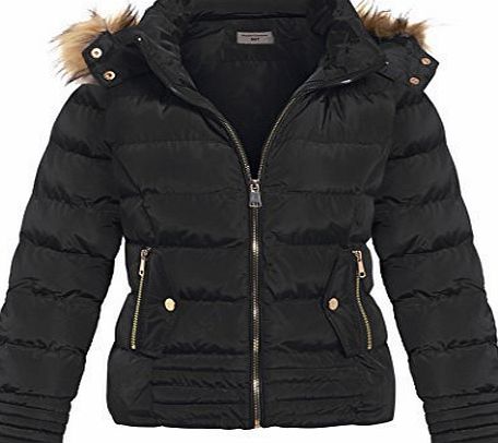 SS7 Womens Padded Winter Parka Jacket, Sizes 8 to 16 (UK - 12, Black Fur)
