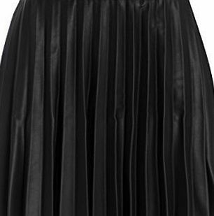 SS7 Womens Pleated Leather Look Skater Skirt, Black, Sizes 8 to 14 (UK - 14, Black)