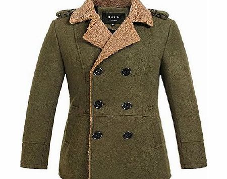 SSLR Mens Regular Double Breasted Wool Jacket Coat (Medium, Green)