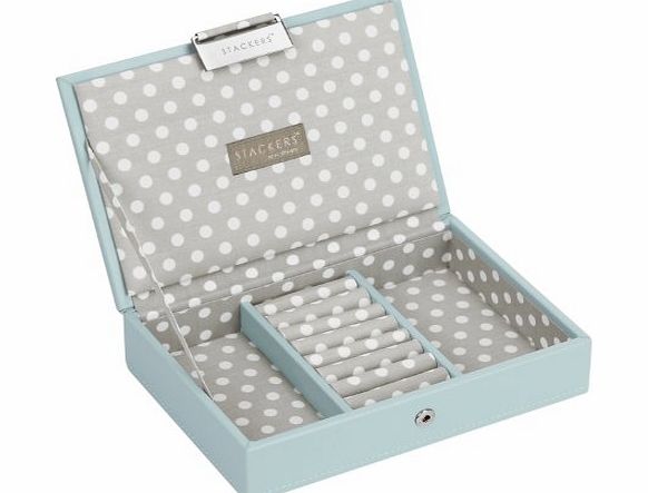 Stackers by LC Designs STACKERS MINI SIZE Duck Egg Blue Lidded STACKER Jewellery Box with Grey Polka Dot Lining.