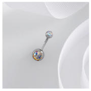 STAINLESS STEEL MULTI COLOURED CRYSTAL BELLY BAR