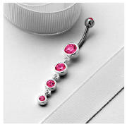 Stainless Steel Pink Cubic Zirconia Drop Belly Bar