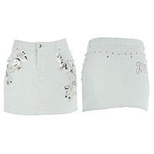 White denim embellished mini skirt