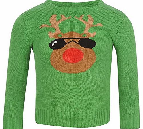 Kids Christmas Jumper Infant Boys Crew Neckline Long Sleeves Knitwear Green-Reindeer 2-3 Yrs