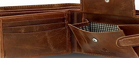 STARHIDE  RFID Wallet Mens Soft Distressed Leather Tri fold Designer Wallets With Photo ID, Credit Card amp; Coin Pockets - 1212 (Brown)