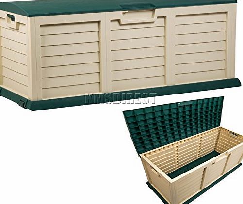 Starplast Outdoor Garden Plastic Storage Utility Chest Cushion Shed Box With Lid and Wheels Case Container Green and Beige New 390L Litre 00-811