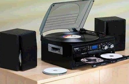 Steepletone SMC595 Black - NOSTALGIA RETRO 5-IN-1 MUSIC SYSTEM WITH CD BURNER/ Vinyl to CD, CD to CD, Cassette to CD, Radio to CD amp; Aux to CD! (Record your CDs, cassettes and vinyl records onto a