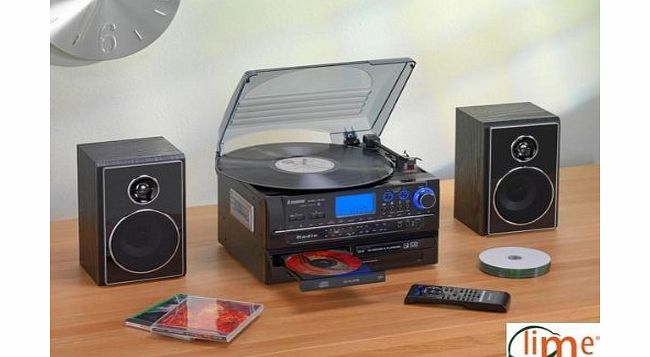 Steepletone SMC922 Black 5-In-1 CD/Turntable/Cassette/Line-in/Radio Player w/ CD Recorder
