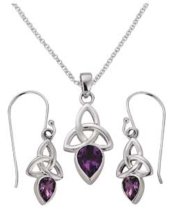 Sterling Silver Amethyst Celtic Pendant and Earring Set