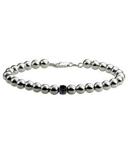 Sterling Silver Black Diamond Colour Crystal Bead Bracelet