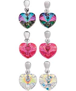 Sterling Silver Crystal Heart Drop Earrings -