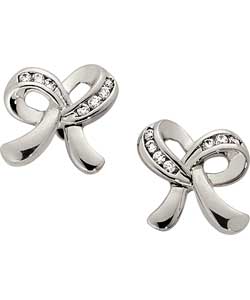 Sterling Silver Cubic Zirconia Bow Stud Earrings