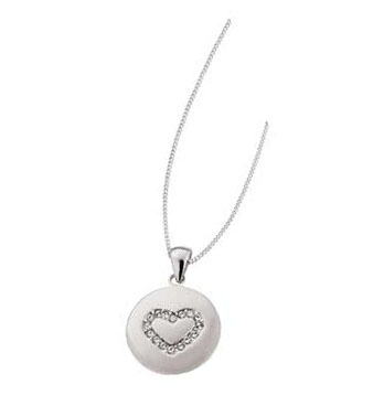 Sterling Silver Cubic Zirconia Heart Pebble Pendant