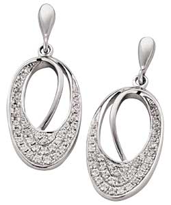 Sterling Silver Cubic Zirconia Pave Oval Drop Earrings