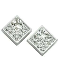 Sterling Silver Cubic Zirconia Set Square Stud Earrings
