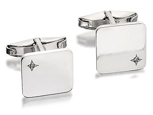 Sterling Silver Diamond Swivel Cufflinks - 014719