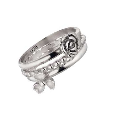 Sterling Silver Flower Stacker Rings - Set of 3