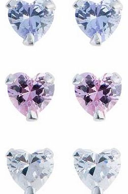Silver Heart Stud Earrings - Set of 3
