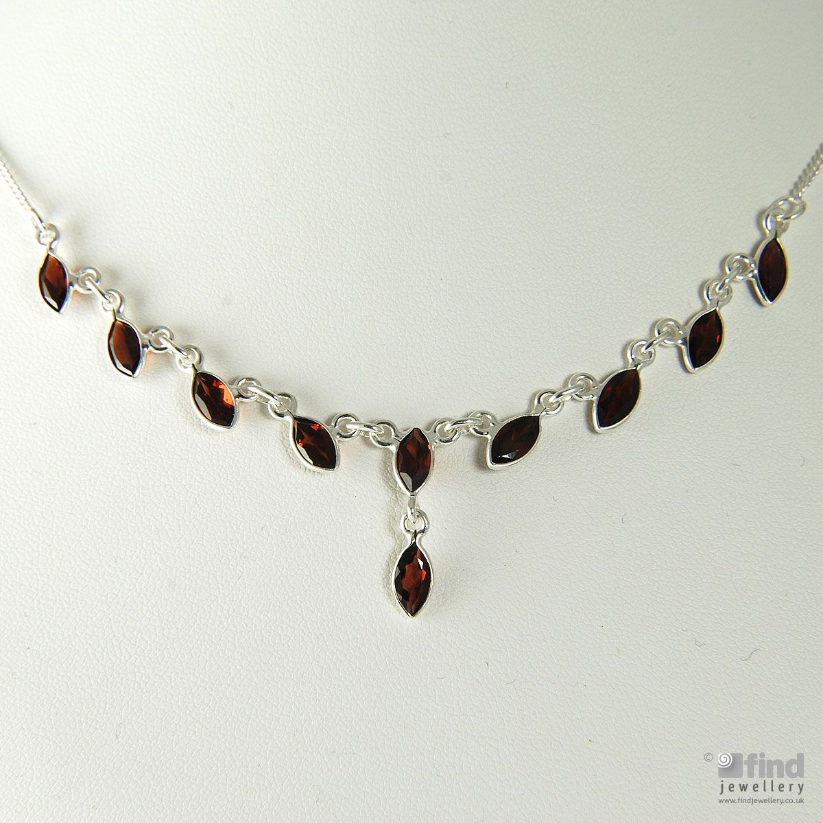 Silver Marquise Garnet Necklace