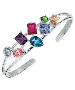 sterling Silver Multi Gem Cuff Bangle