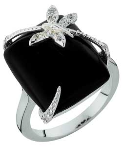Silver Onyx and Cubic Zirconia Dragonfly Ring